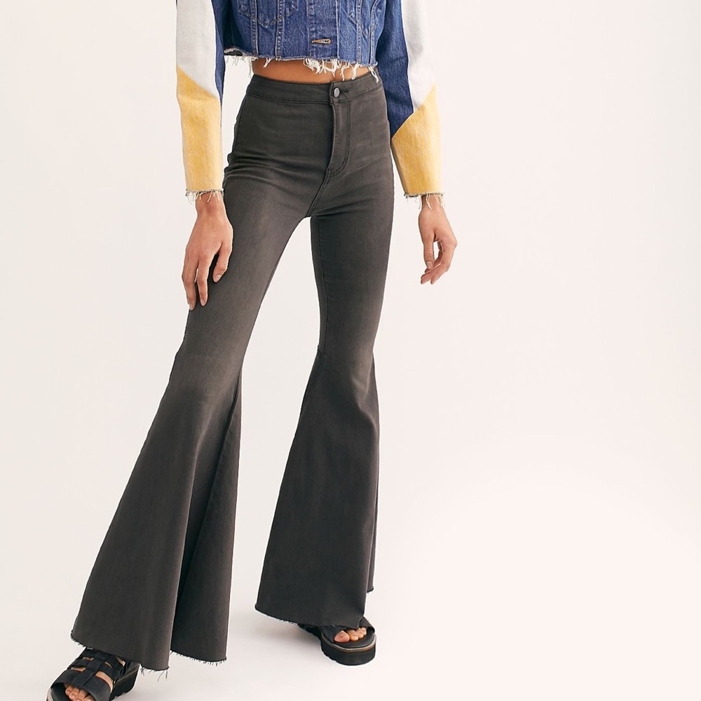 free people flare jeans - washed black